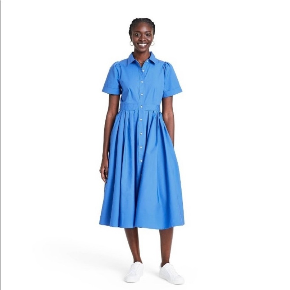 Alexis For Target Dress Size XS Short Sleeve Shirtdress Pockets Blue Midi NWT
